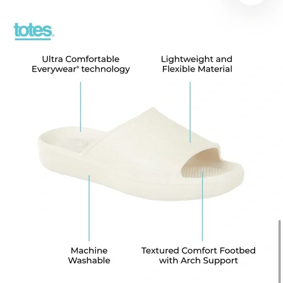 Totes Ivory Slide Sandals with Everywear Technology - Picture 2 of 8